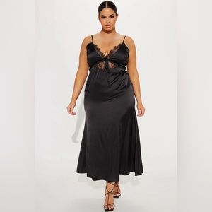 Maya Satin Midi Dress Black, NWT